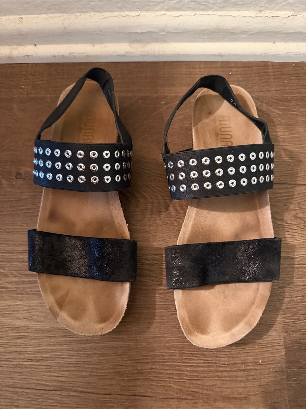 Munro Black Studded Double-Strap Sandals